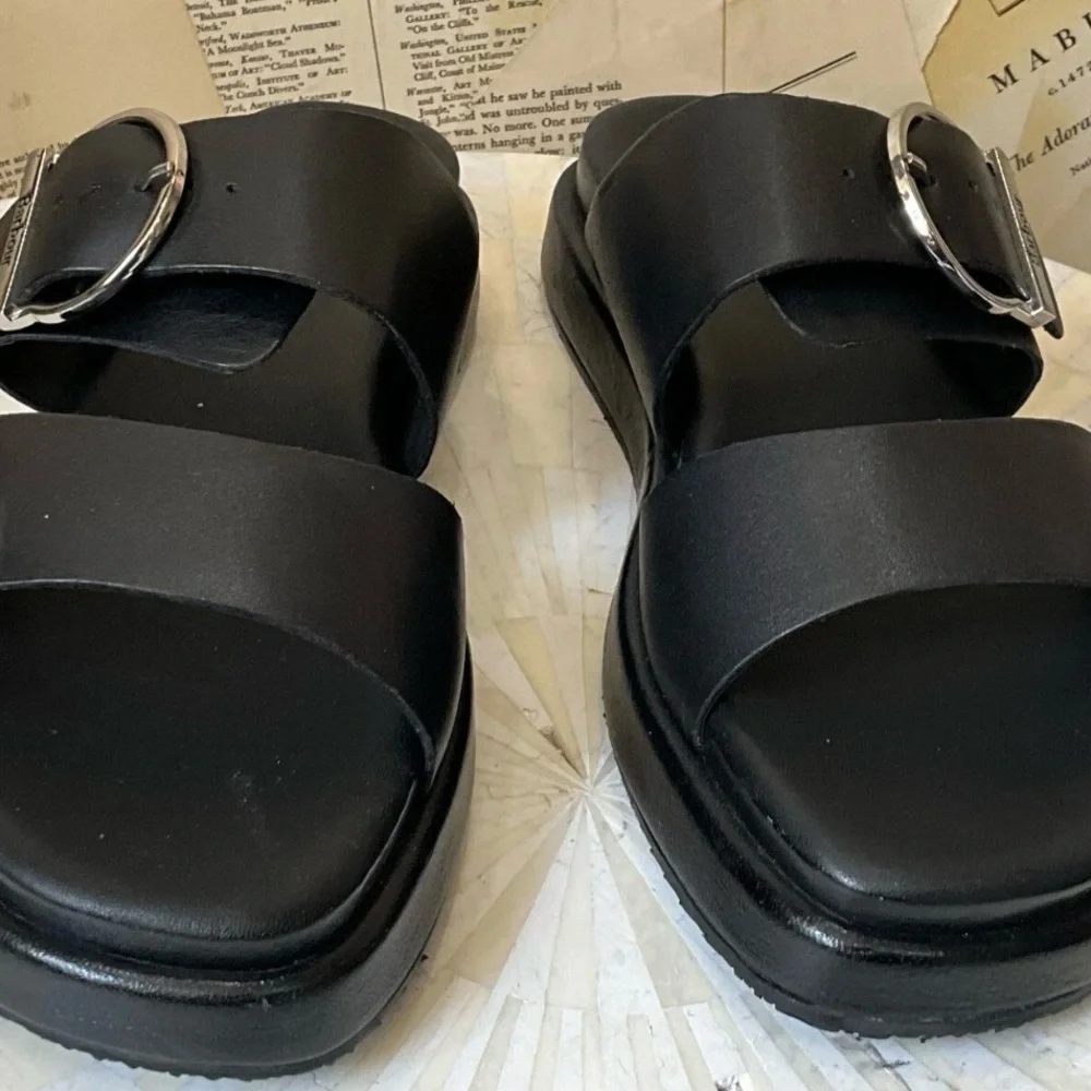 Free People Barbour Adele Sandals Black Platform Slip On Buckle Black - Picture 7 of 10